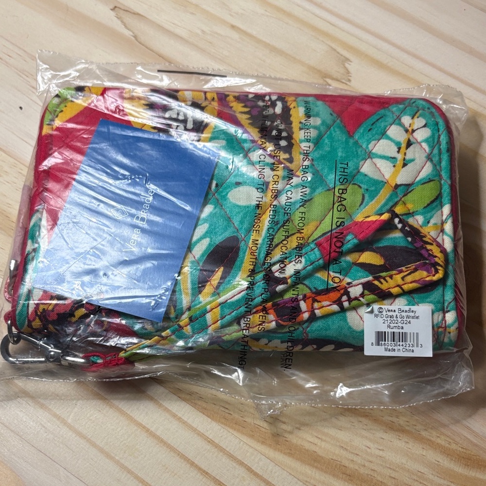Vera Bradley Multicolor Teal Pink Floral Quilted Wristlet